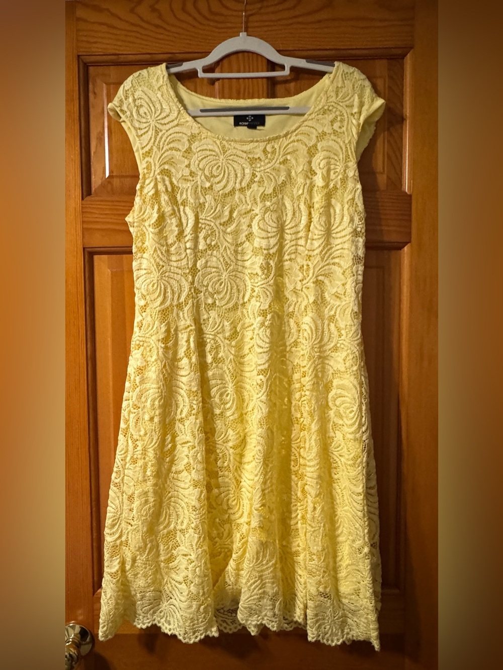 Ronni Nicole Yellow Lace Fit-and-Flare Dress